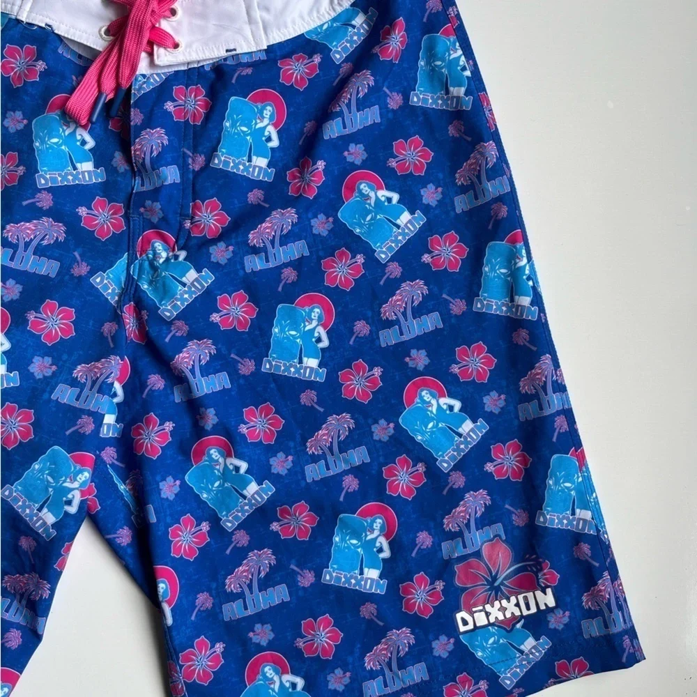 DIXXON Blue and Pink Floral stay loose boardShorts